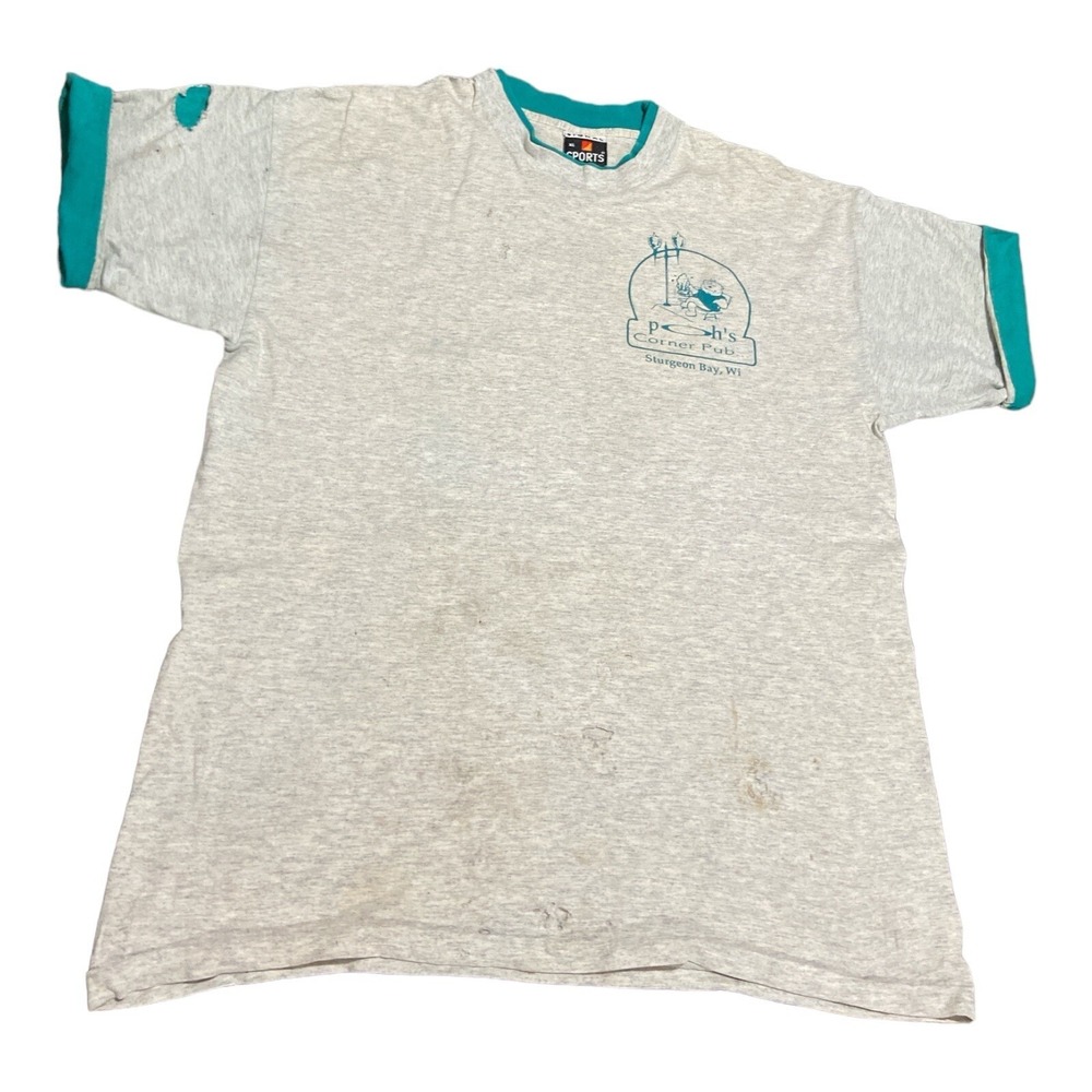 Vintage Poh's Corner Pub Bar Men's Gray Size XL T-shirt Distressed Single Stitch